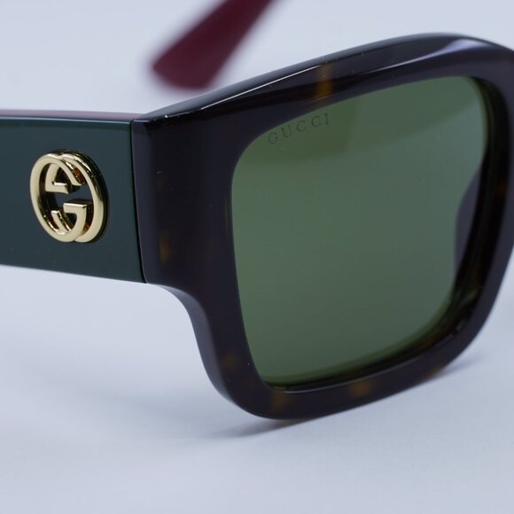?️ New Gucci GG1663S 002 Sunglasses - Havana/Red Frame, Green Lenses